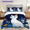 Weißes Katzenmuster Bettwäsche Steppdecke Set Deckenbezug Kissenbezug Heimdekoration Geburtstagsgeschenk (1 Bettbezug + 2 Kissenbezüge, ohne Füllung)