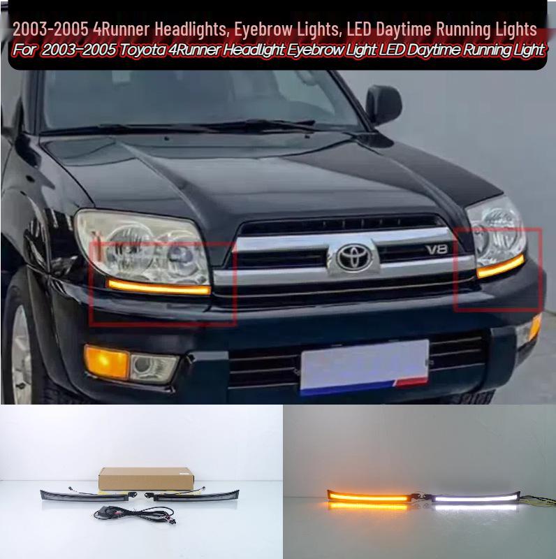 Fits 2003-2005 Toyota 4Runner headlights, eyebrow lights, and LED daytime running lights.