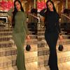 Hot-selling Women's Clothing In Europe and America, New Products In Autumn and Winter, Fashion Temperament, Slim-fitting Pleated Round Neck Long-slee