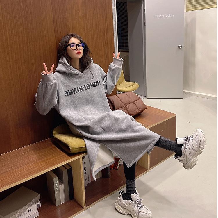 YYFS Mote for kvinner Høst Vinter Langermet Hette Løs Midje Hverdagskjoler