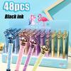 48pcs Creative Flamingo Swan Shape Pen with Imitation Diamond Flowing Sand, 0.7mm Black Ink Neutral Pen Office Signature Pen, Unique Decorative Writ