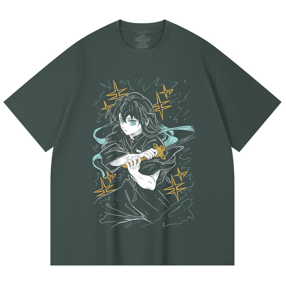 230 g/m² 100% Baumwolle Demon Slayer V46 Tokito Aufdruck Unisex Schweres Baumwoll-T-Shirt