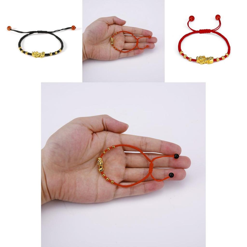 Handmade Alloy Bead Pi Xiu Bracelet With Adjustable Red Cord For Travel And Gifts