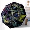 1pc Pentagram Surrounded by Lush Colorful Leaves and Vines Automatic Opening and Closing Umbrella - Lightweight 3-Fold Design, Suitable for Fans, Trav