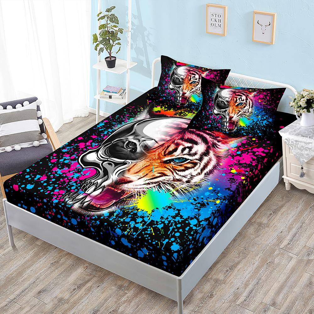 Skull Black Sheet Three-Piece Bedspread Pillowcase Kit Mattress Protective Cover