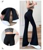 Yuoku Flare Comfortable and Long Pants for Spring and High Relaxed Flare Effect Black for Heights Women's Pants, Stretchy, Autumn, Waist, Versatile,