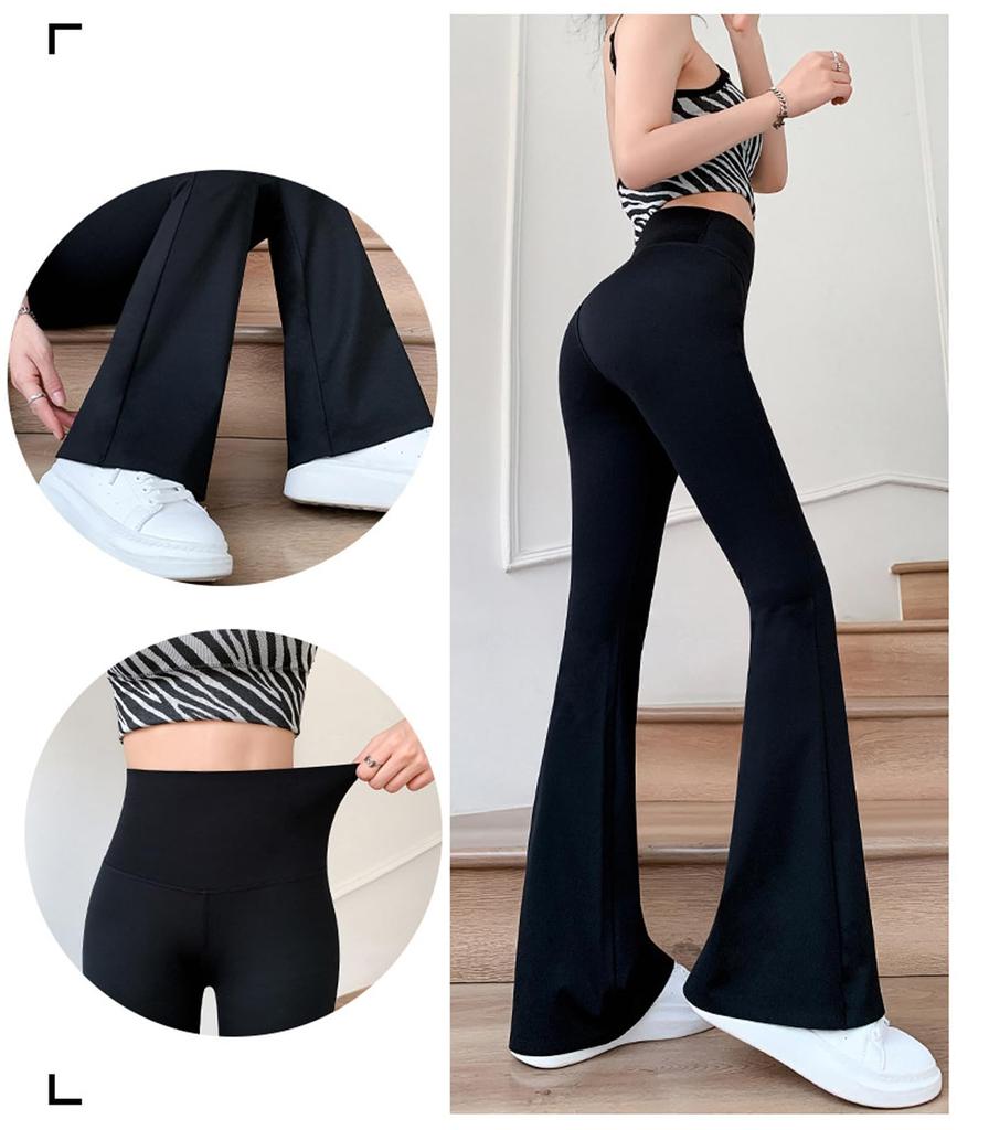 Yuoku Flare Comfortable and Long Pants for Spring and High Relaxed Flare Effect Black for Heights Women's Pants, Stretchy, Autumn, Waist, Versatile,