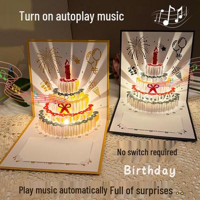 Biglietto di Auguri con Luci Musicali 3D – Design di Torta Luminosa, Saluto Creativo di Alta Gamma
