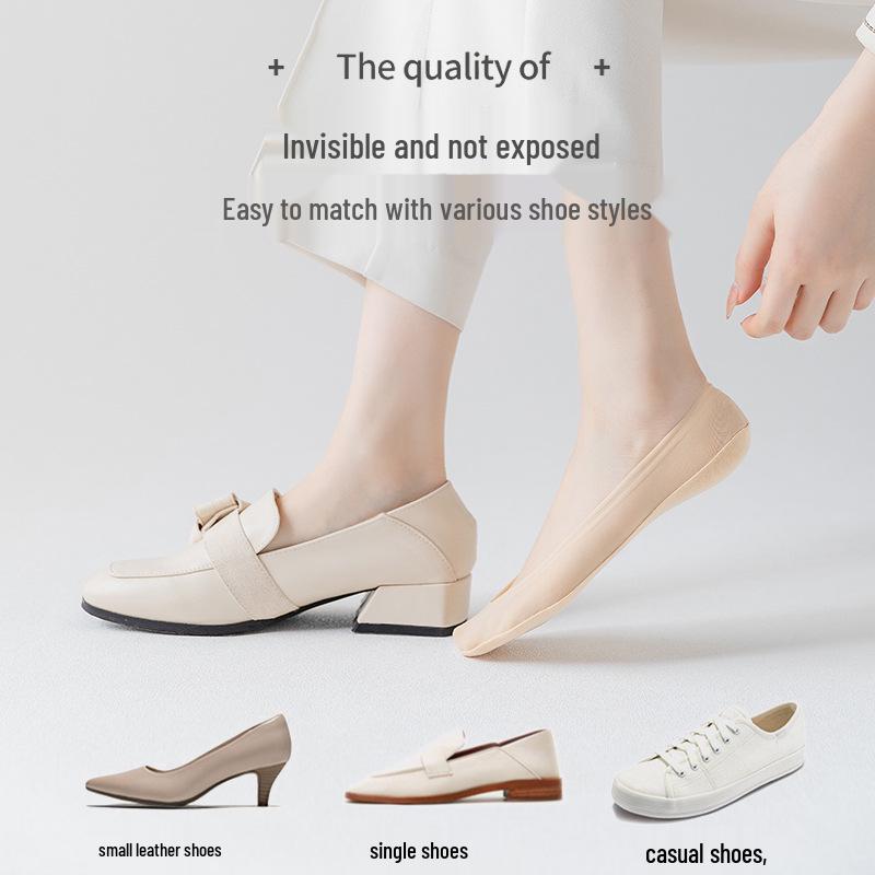 Ice Silk Women's No-Show Boat Socks - Non-Slip, Invisible, Thin Style for Spring and Autumn