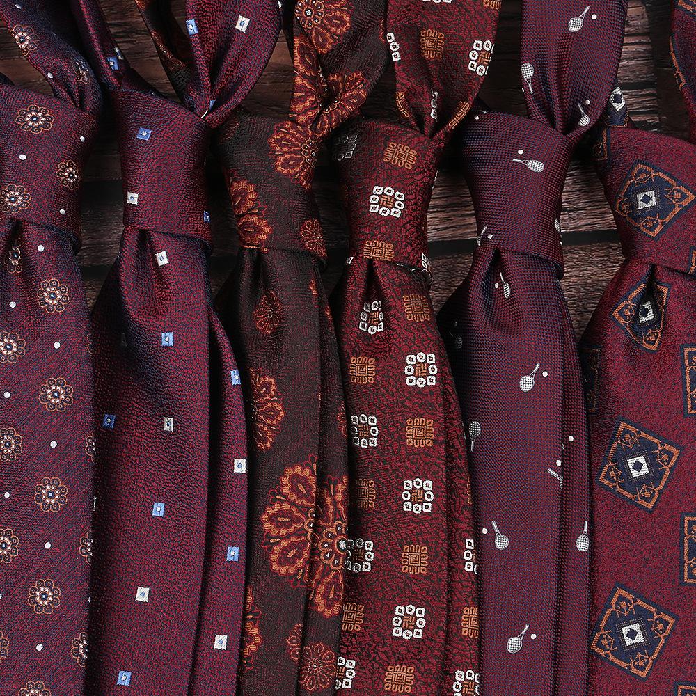 Cravată Bărbați Retro Roșu Închis Britanic 8Cm Înaltă Sens Rochie Profesională Business Cu Dungi Nuntă Mire Tendință Nuntă