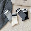 Female Autumn New Letter Cloth Label Double Collar Matching Color Stripe Boneless Tube Stack Socks
