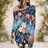 Ladies Plus Size One Side Off Shoulder Long Sleeve Dress