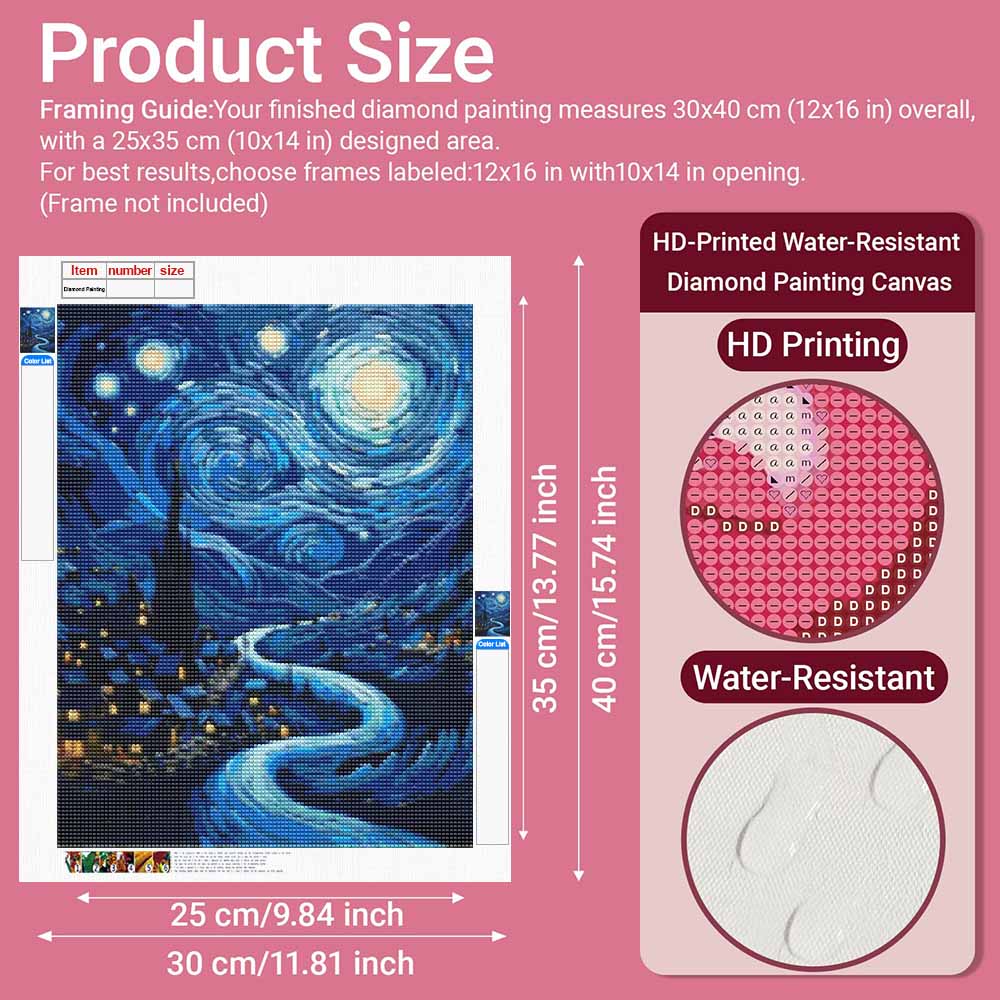 Kit Pittura Diamante Notte Stellata. Diamond Art fai da te. Regalo fatto a mano per amici e familiari. Opera d'arte per l'arredamento della casa (Punte a Rotazione Completa)