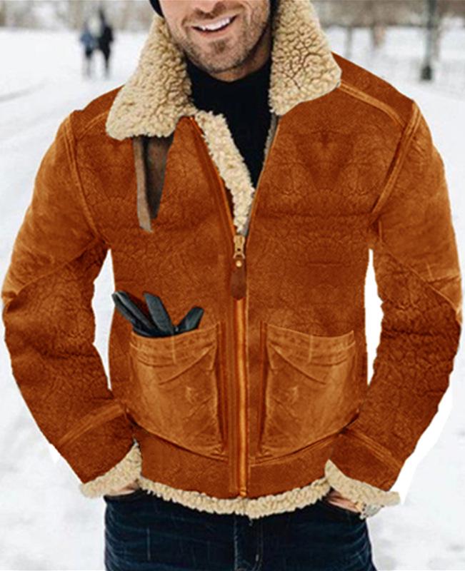 Men's Mid-length Suede Faux Leather Jacket with Shearling Lining - Available in 7 Colors & 8 Sizes