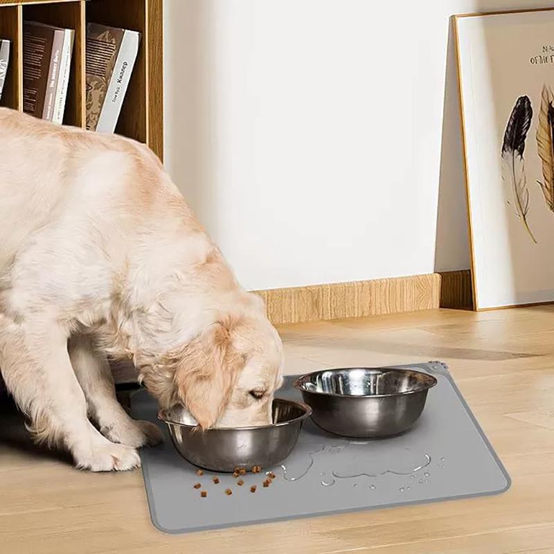 Tapis pour nourriture d'animaux en silicone Antidérapant Tapis pour gamelles de chien Imperméable Pour chiens Chats Nourriture Eau Tapis d'alimentation Anti-éclaboussures Protection de sol Hiver
