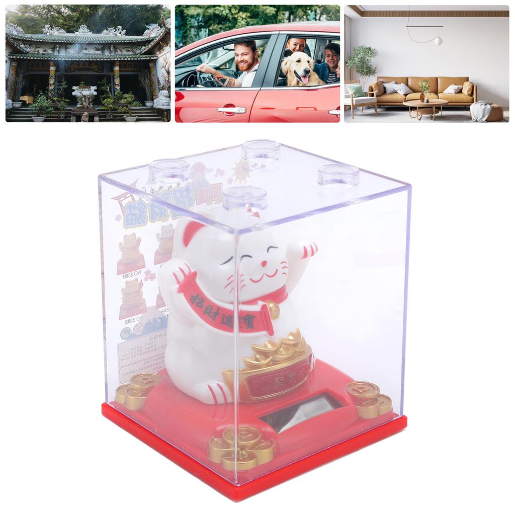Solar Powered Waving Cat Good Luck Fortune Ornament   Welcoming Decor with Clear Cover