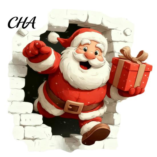 Decorative Window Film Christmas Santa Wall Stickers, 3D Claus Reindeer Break-Through Self-Adhesive Winter Party Supplies Decal, Removable Stickers