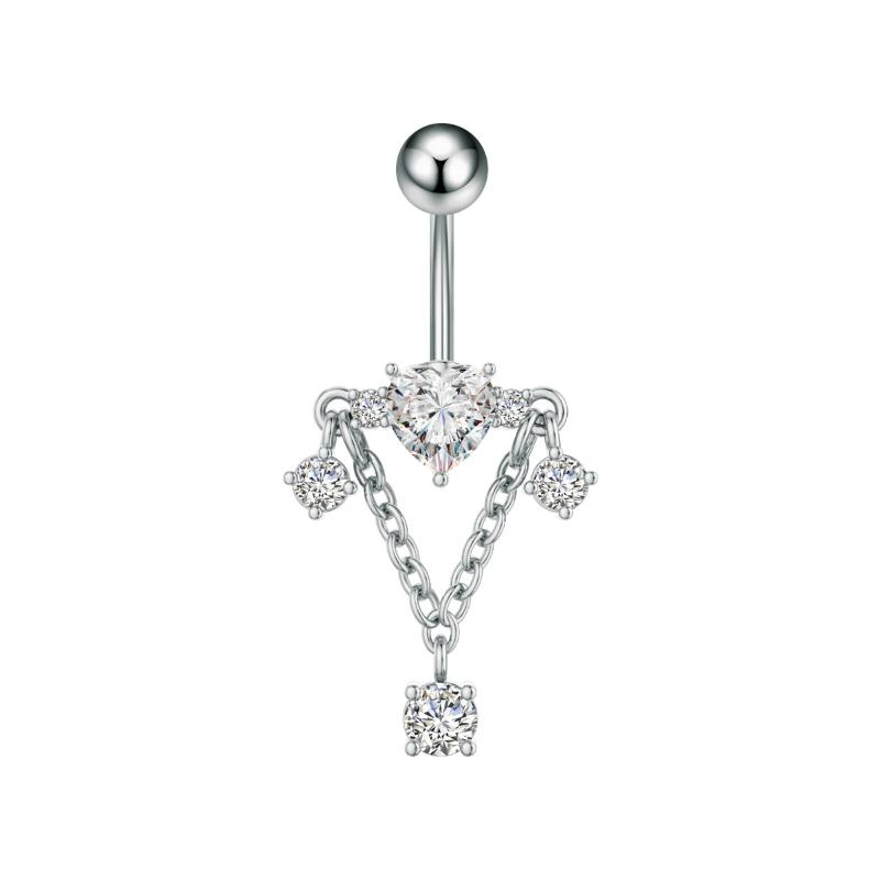 Zircon Heart Belly Button Ring For Women Girls Body Piercing Stainless Steel Navel Ring Beach Jewelry