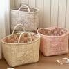 Boho Fabric Laundry Basket Floral Print Quilted Storage Basket Portable Folding Basket Bag with Handles for Home Clothes And Sundries