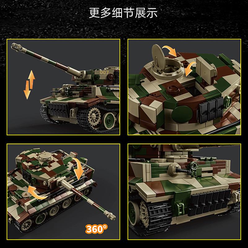 Creativity Military Tank Engine Building Block Toy Set Tiger Tank 007 Model KF-41 DIY Bricks Model Boy Toy for Kids Adult Gifts