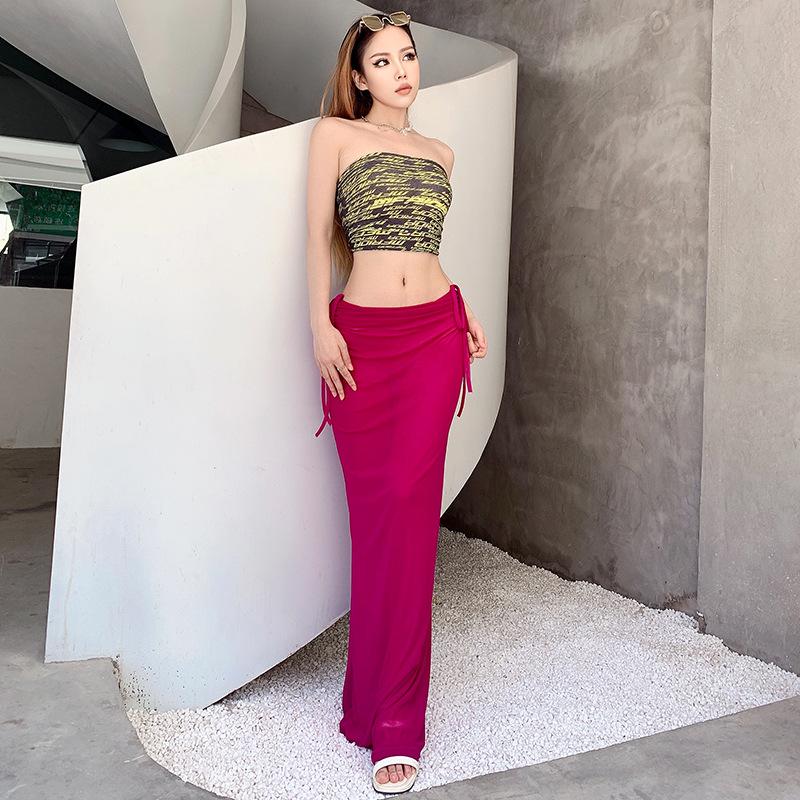 Women's Draw Rope Bright Light Elegant Leisure Holiday Party Sexy Gauze Long Skirt