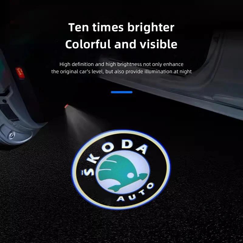2025 Hot Car Door Welcome Light LED HD Projector Lamp Decoration For Skoda Octavia Rapid Kodiaq Karoq Superb Fabia Kamiq Enyaq Y
