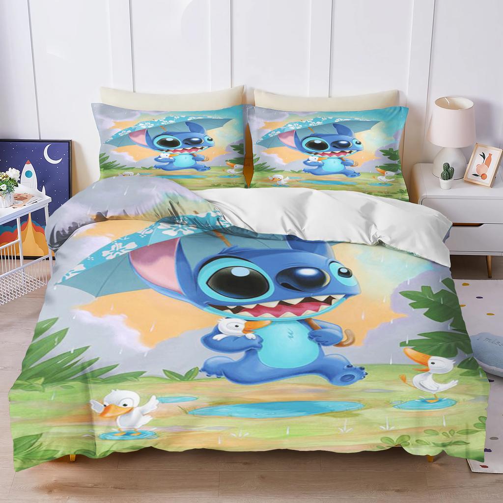 Stitch Bedrucktes Schlafzimmer Bettwäscheset Bettbezug Weihnachtsgeschenke Komfort Cartoon Mit Kissenbezug für Kinder und Erwachsene