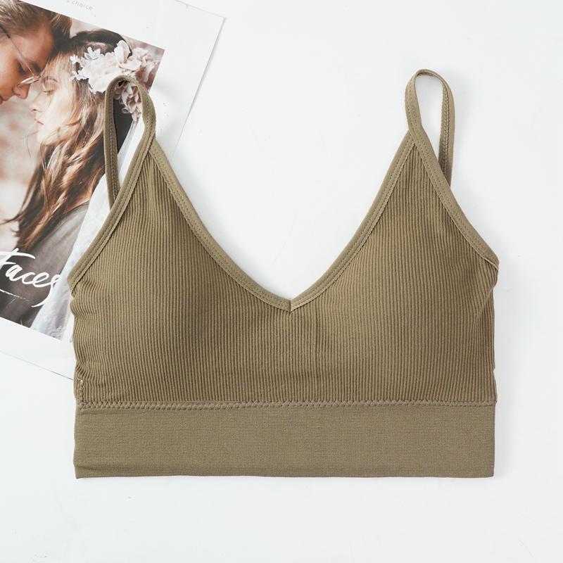Sömlös väst för kvinnor Underkläder Enfärgad mode randig V-hals Crop Top BH Push Up BH Bekväm topp