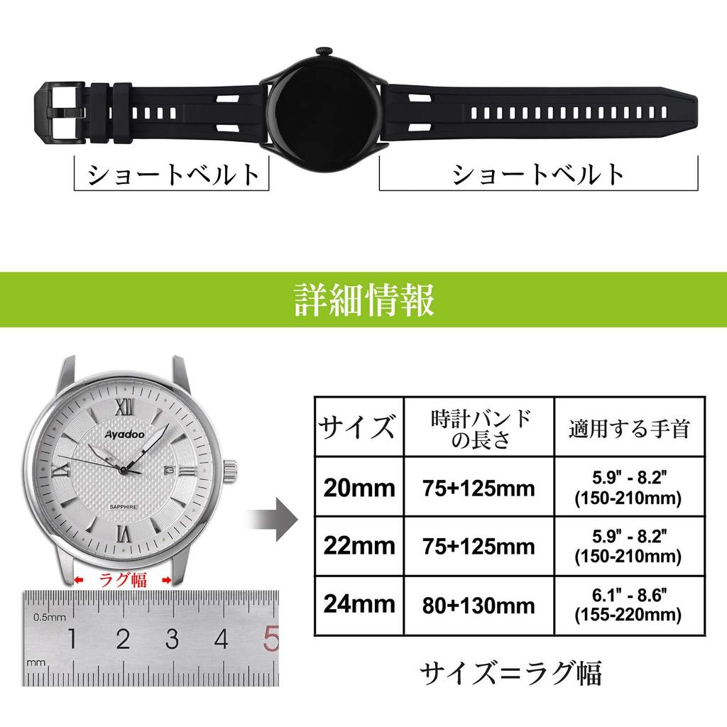 Ayadoo 22mm Silicone Watch Quick Release Waterproof and Sweatproof Replacement Strap Two-Tone Band, Black/Black