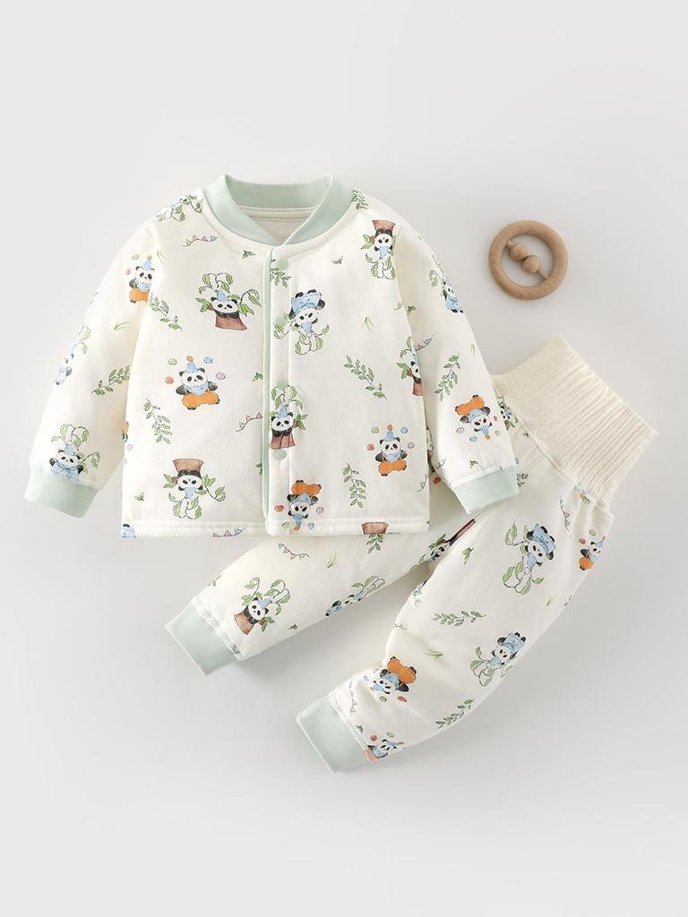 High-Waisted Baby Winter Clothing Set - Padded Two-Piece Cotton Underwear for Autumn/Winter