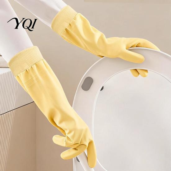Rubber Dishwashing Gloves Fleece Lined for Housework, Waterproof PVC Cleaning Gloves, Anti-slip Thermal Kitchen Grip Warm Velvet Lining Laundry