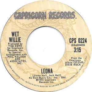 

7inch Record WET WILLIE - Leona CPS0224 Capricorn Recor 1975 US Rock Used