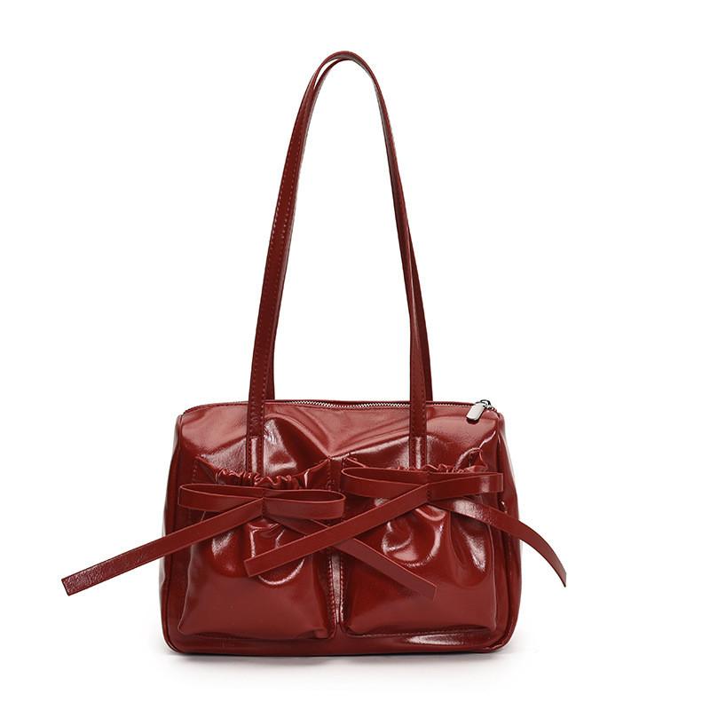 

Simple Pu Bag With Folded Design And Bow For Daily Use красный
