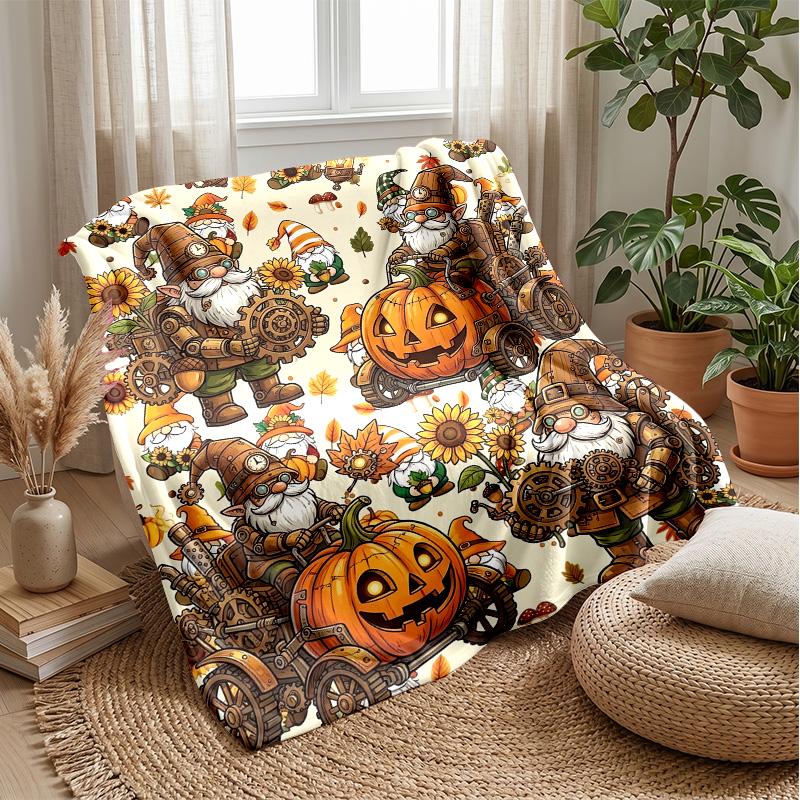 Snowy Gnome with Hearts Theme Blanket Lightweight Warm Flannel Blanket Decorative Throw Blanket for Home Decoration