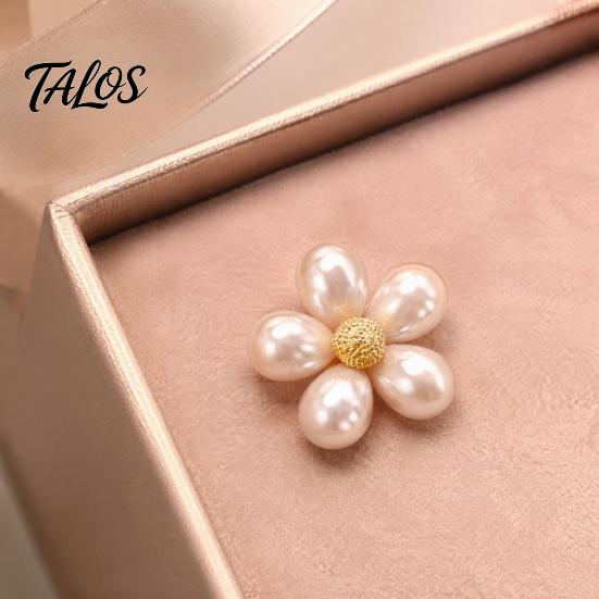 Alloy Brooch Pin 2Pcs Faux Pearl Flower Brooch, Retro Floral Anti-Exposure Neckline Pin, Decorative Women Jewelry Accessories for Suit Dress