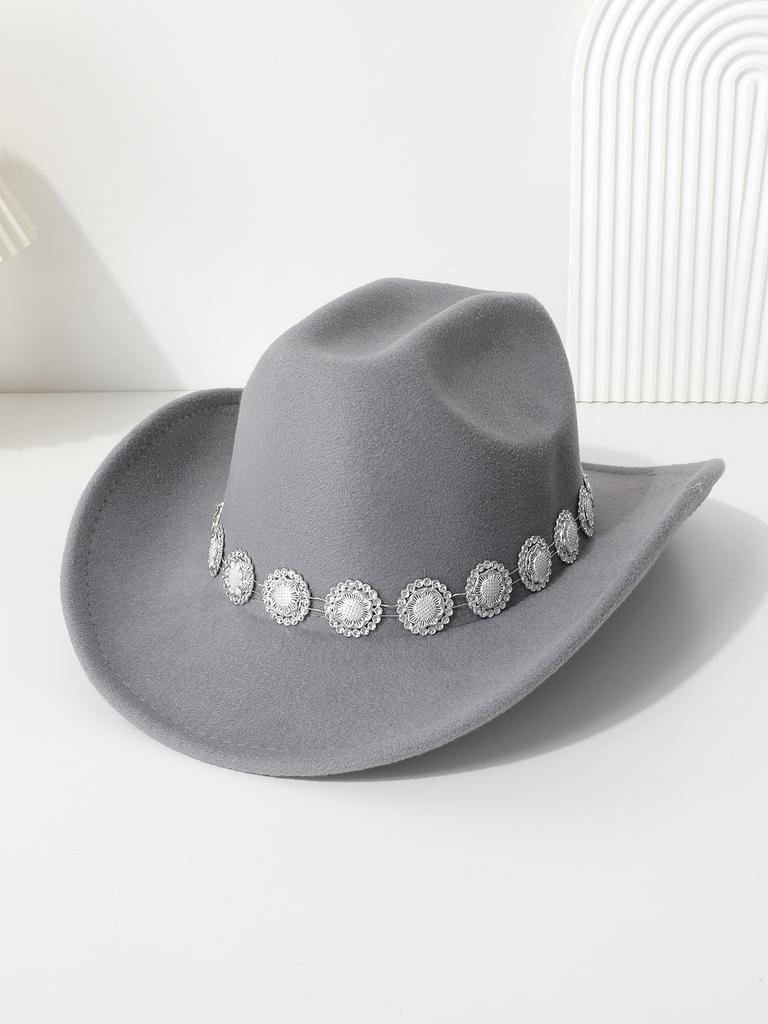 Western cowboy top hat men's and women's casual top hat flower sequined felt hat