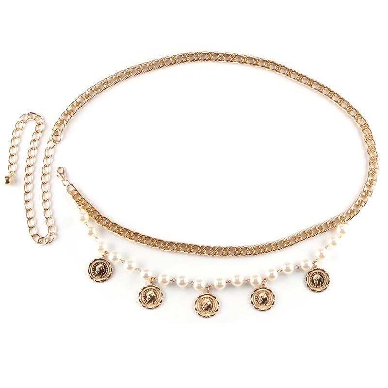 Vintage Coin Pendant Body Chain With Pearl For Unisex Fashion Accessory
