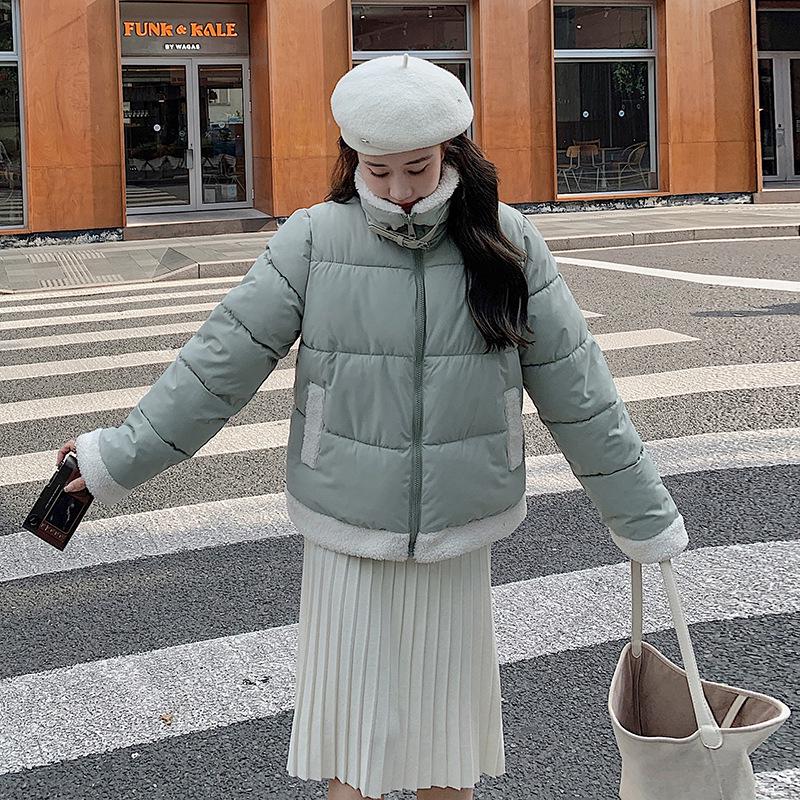 

Женская куртка с толстой подкладкой: 2024 Новый колледжский стиль, Гонконгская мода, Воротник-стойка, Короткое хлопковое пальто XL