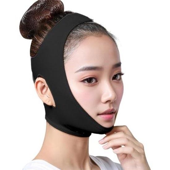 Face Belt Band Line Lift-up Mask Velcro Design High Elasticity Adjustable Breathable Beauty Jaw Supporter Small Unisex (Black M)