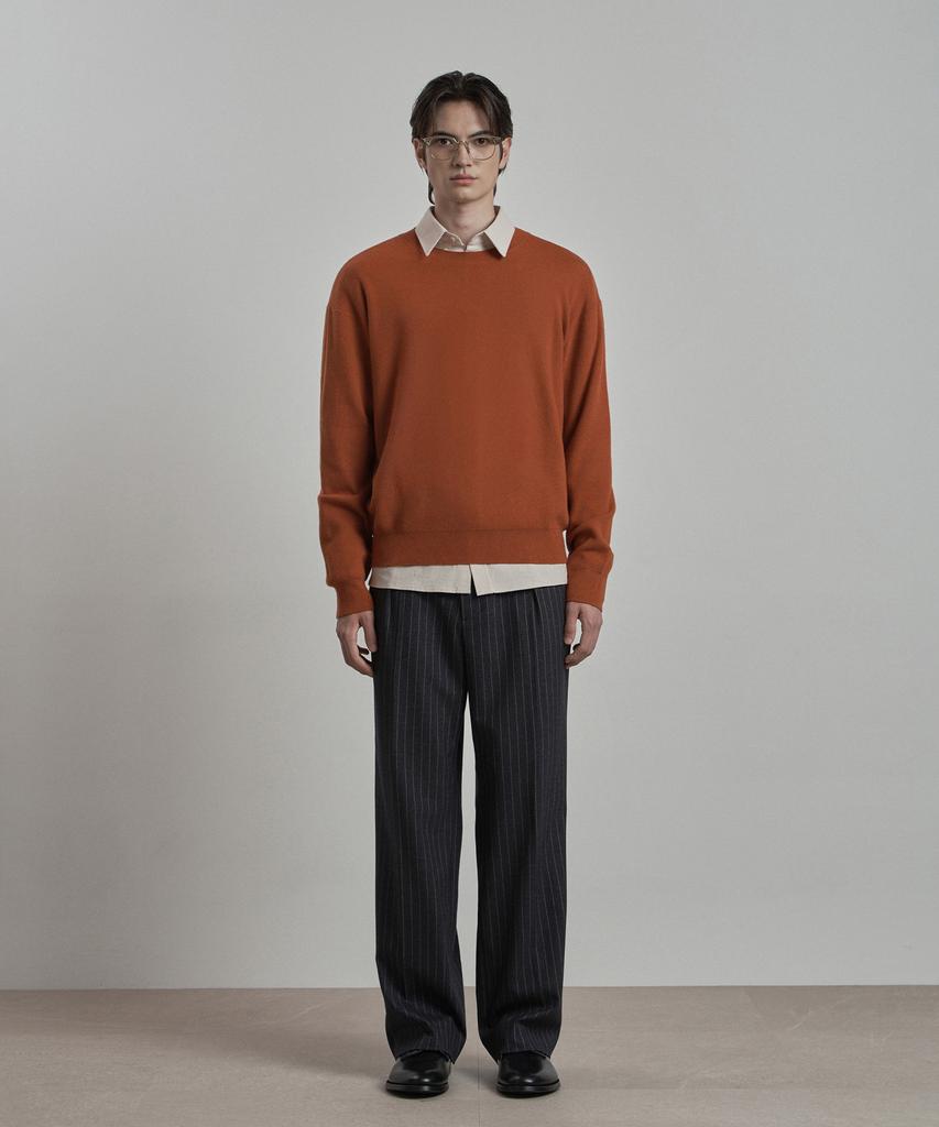 WORK ON BODY OFF Verno Semi-Overfit Round Neck Knit [Orange]