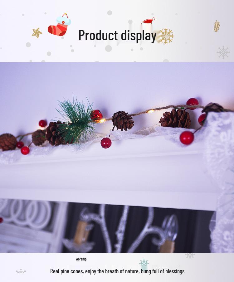 Christmas Pine Cone LED String Lights: Festive Holiday Rattan Bells for Yard & Hanging Decor.