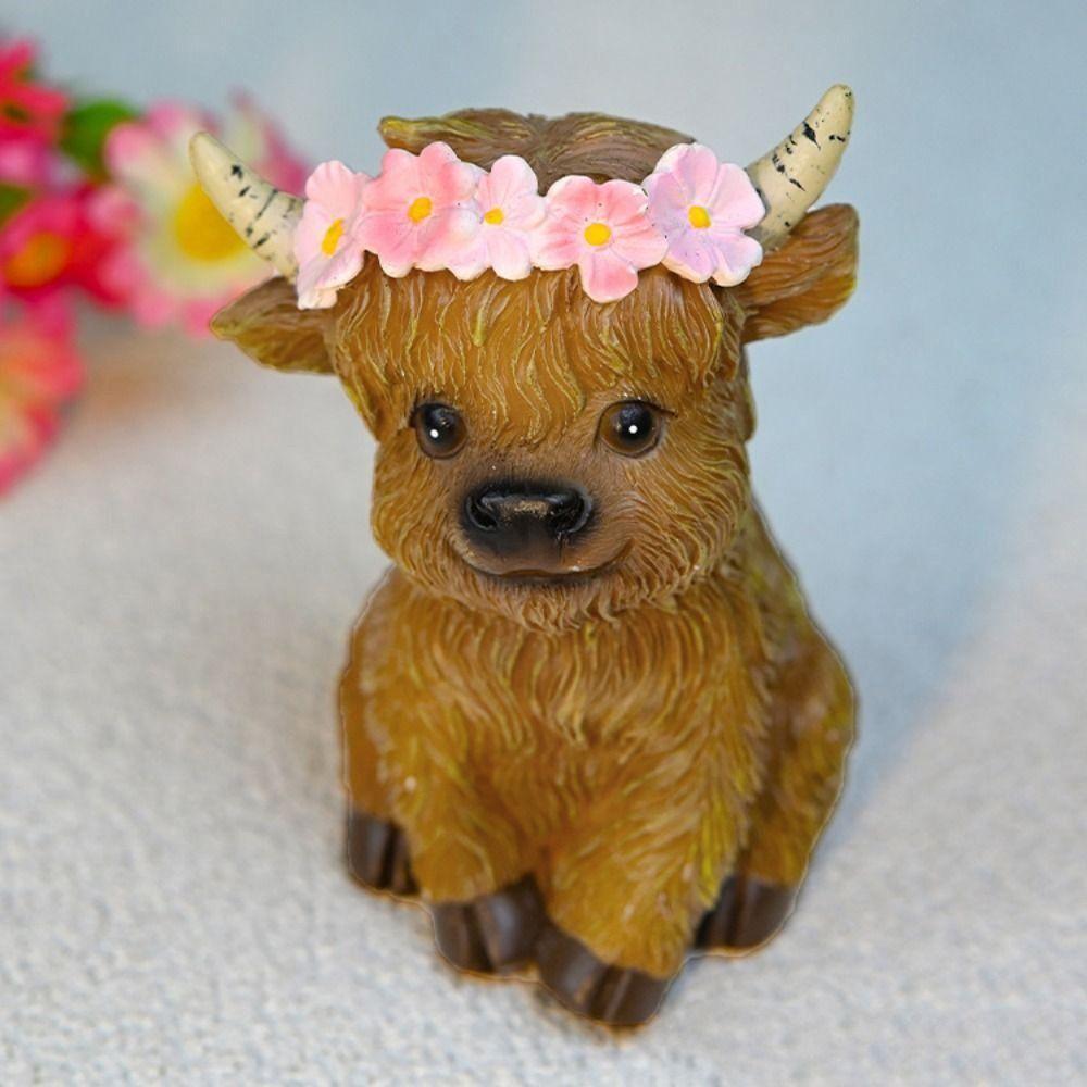 Cartoon Cow Ornament Resin Animal Sculpture Table Decor Cow Statue Micro Landscape Model