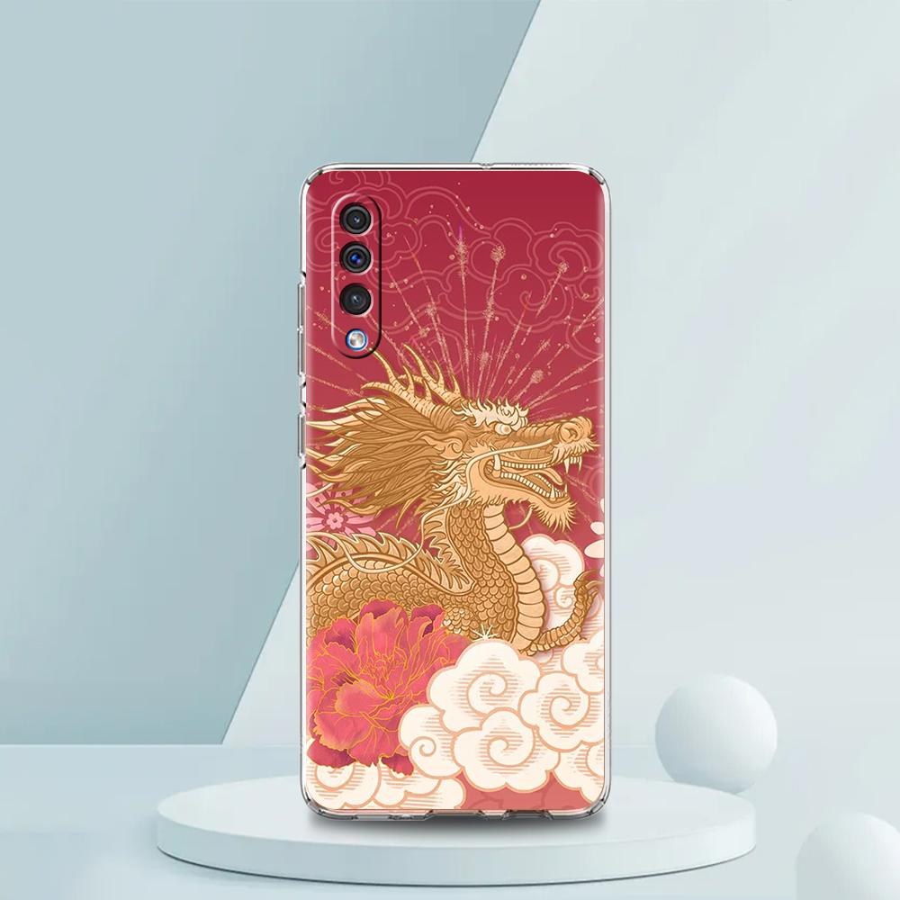 Transparent Phone Case for Samsung Galaxy A16 A14 A12 A22 A24 A42 A06 A20 A30 A40 Soft TPU Cover Illusory Color Chinese Dragon