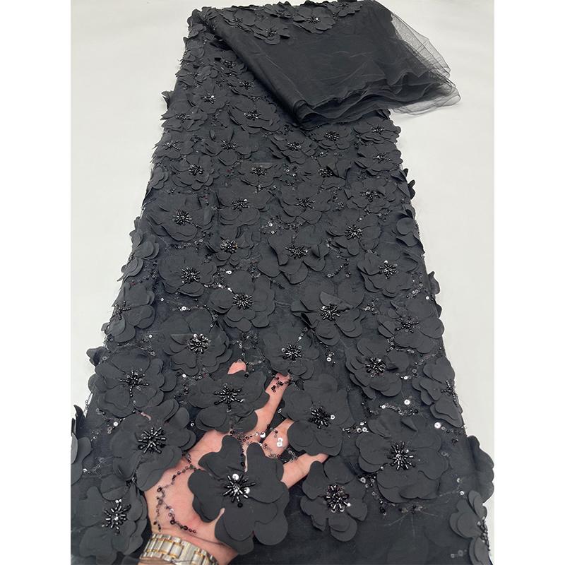 Weißer Spitzenstoff Schwere Stickerei Perlenröhrchen 3D-Blume Laser Dr Stoff Haus Schwammunterlage DIY Hanrt Faser Pflanze Floral