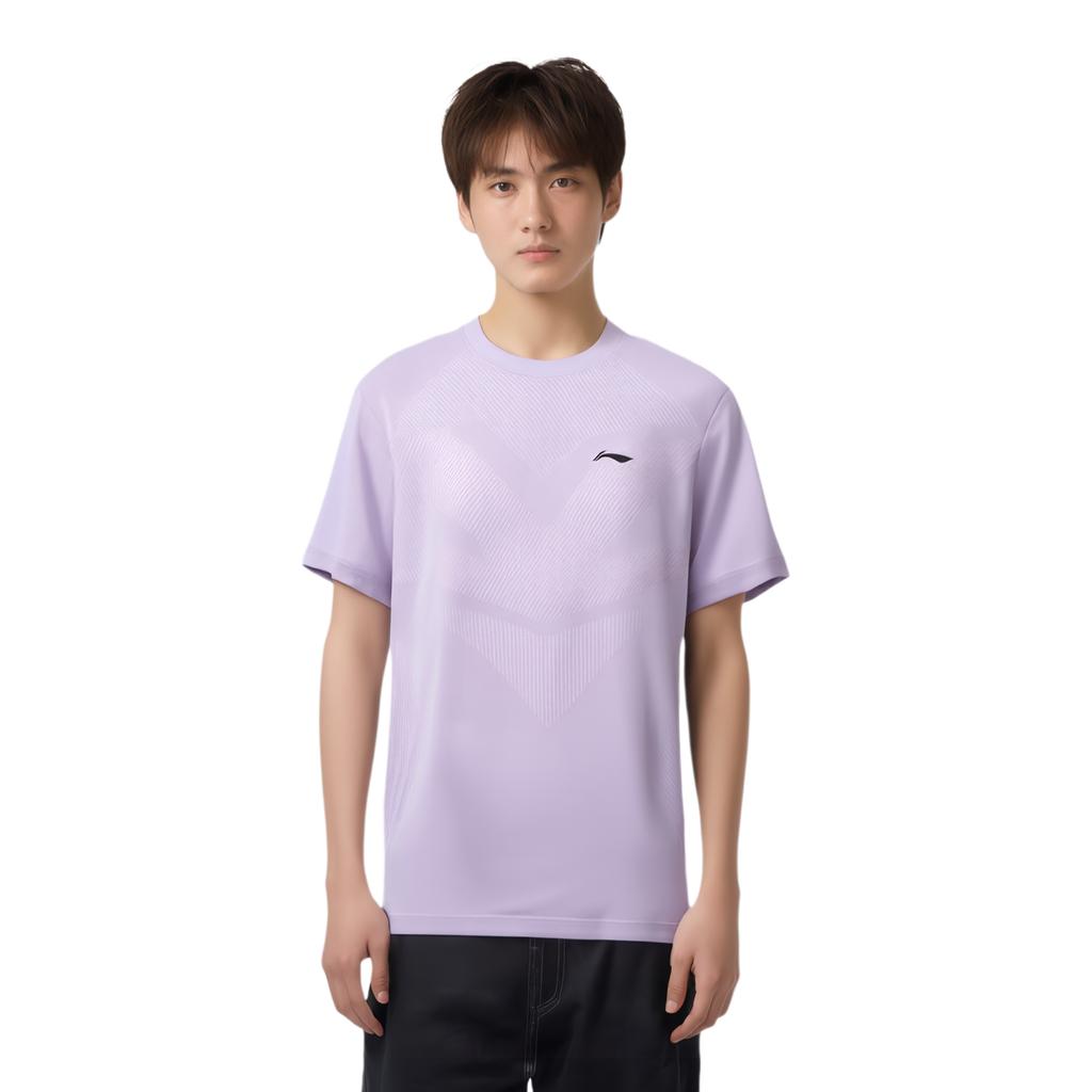 Li Ning Ping Pong Rookie Series Logo Round Neck Quick Dry Short Sleeve T-Shirt Unisex T-Shirt Lilac ATST033-5