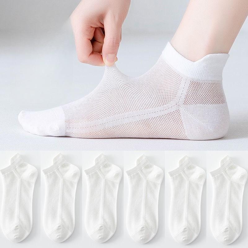 5 Pairs of Spring and Summer Thin Socks Women's Short Socks Solid Colour Anti-odor Sweat Breathable Colour Ear Mesh Shallow Boat Socks