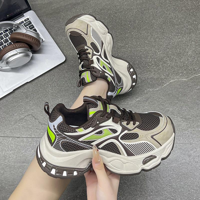 Small casual and thin dad shoes women's 2025 new color matching, light and breathable, heightening lace-up versatile sports shoes