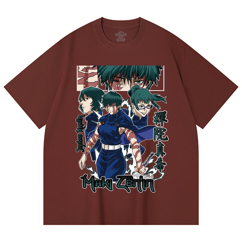 230 Gsm 100% Cotton Jujutsu Kaisen V43 Maki Print Unisex Heavy Cotton T Shirt