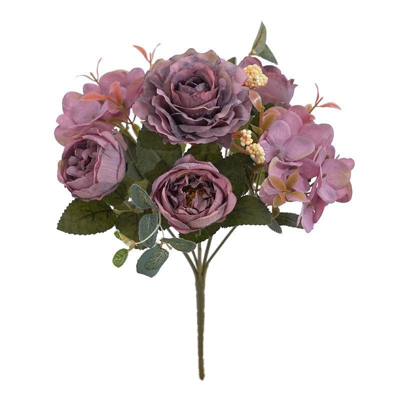 Artificial Flowers Retro Silk Rose Bouquet Hydrangea Peony Vintage Bride Holding Fake Plants Home Wedding Decoration Accessories