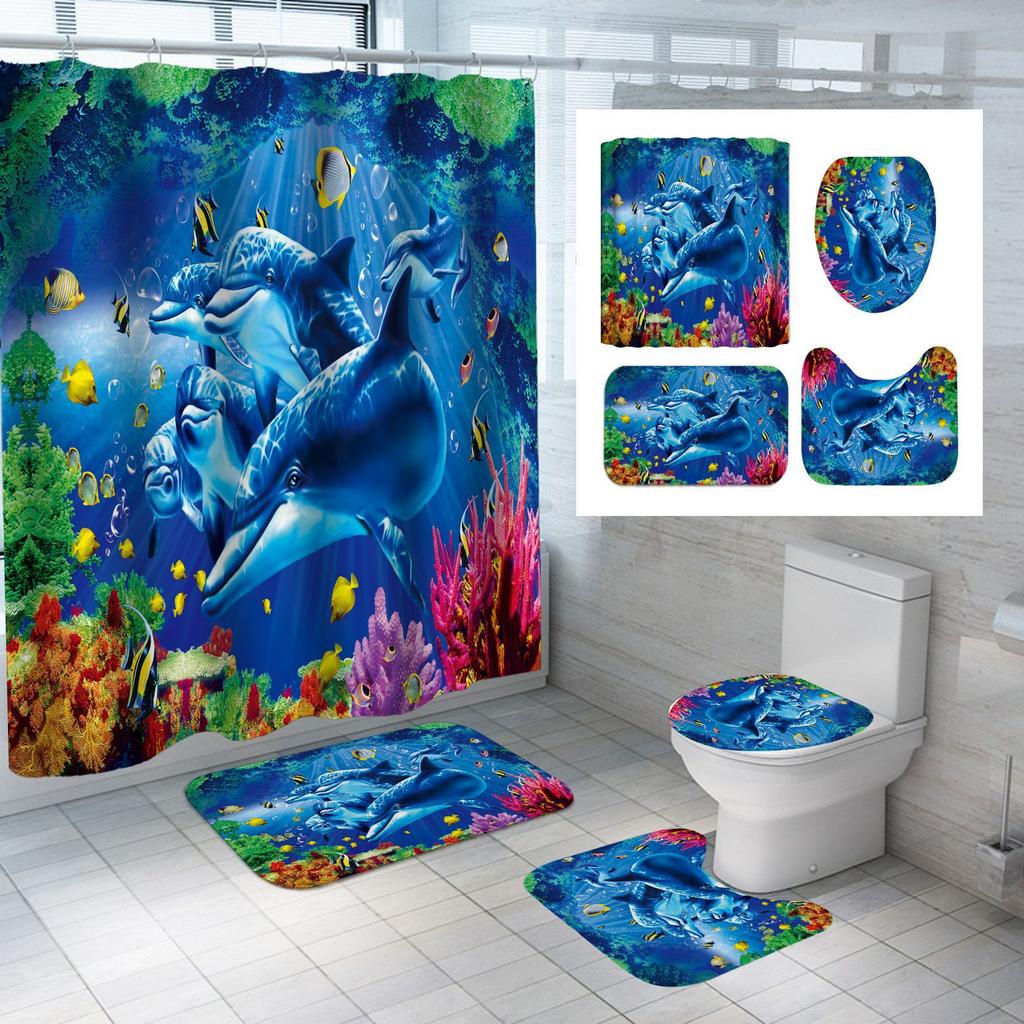 Dolphin Series Pattern Multi-Choice Shower Curtain Digital Printing Toilet Three-Piece Set Four-Piece Bathroom Supplies